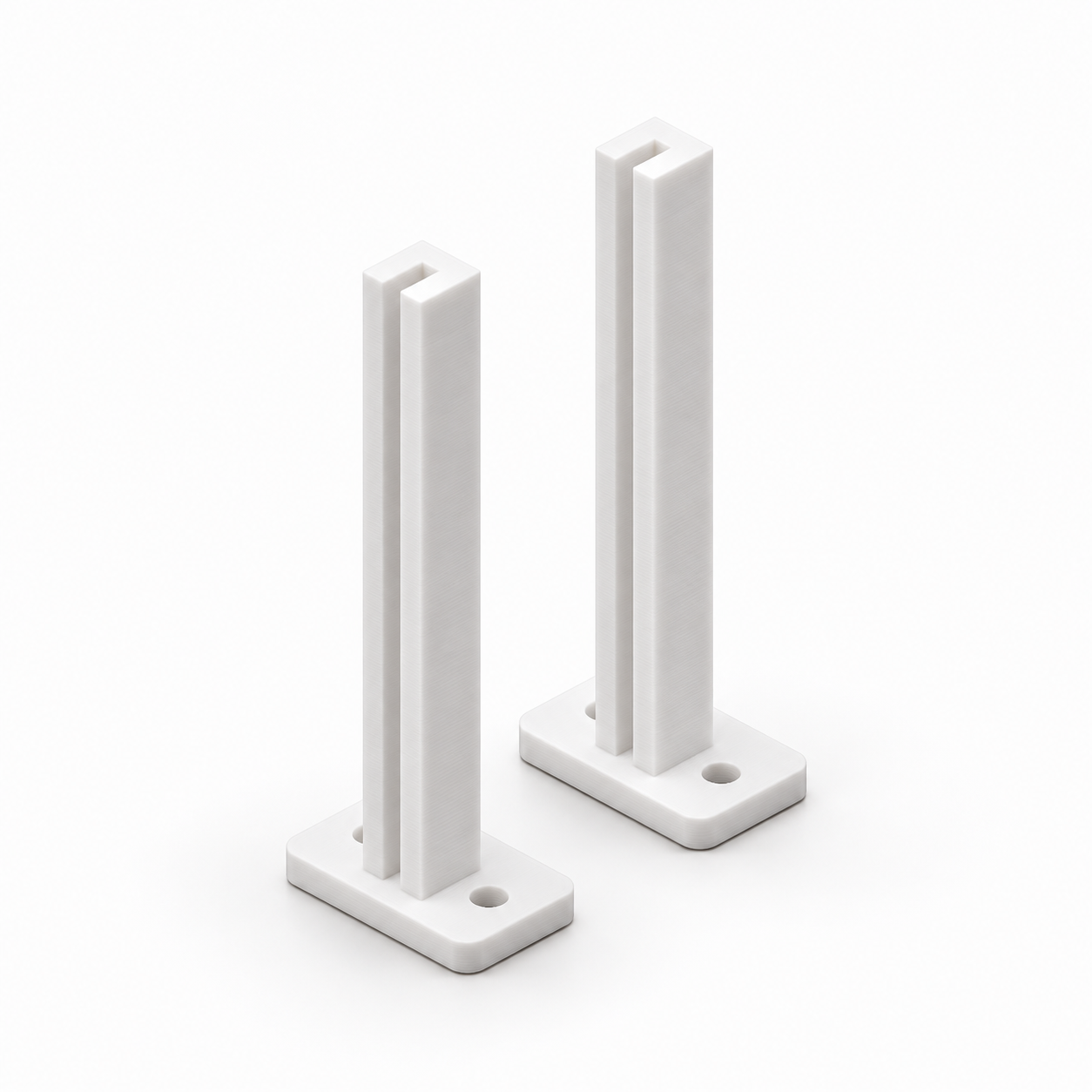 PCB insertion-guide pair with screw-mounted feet – AI product visualization