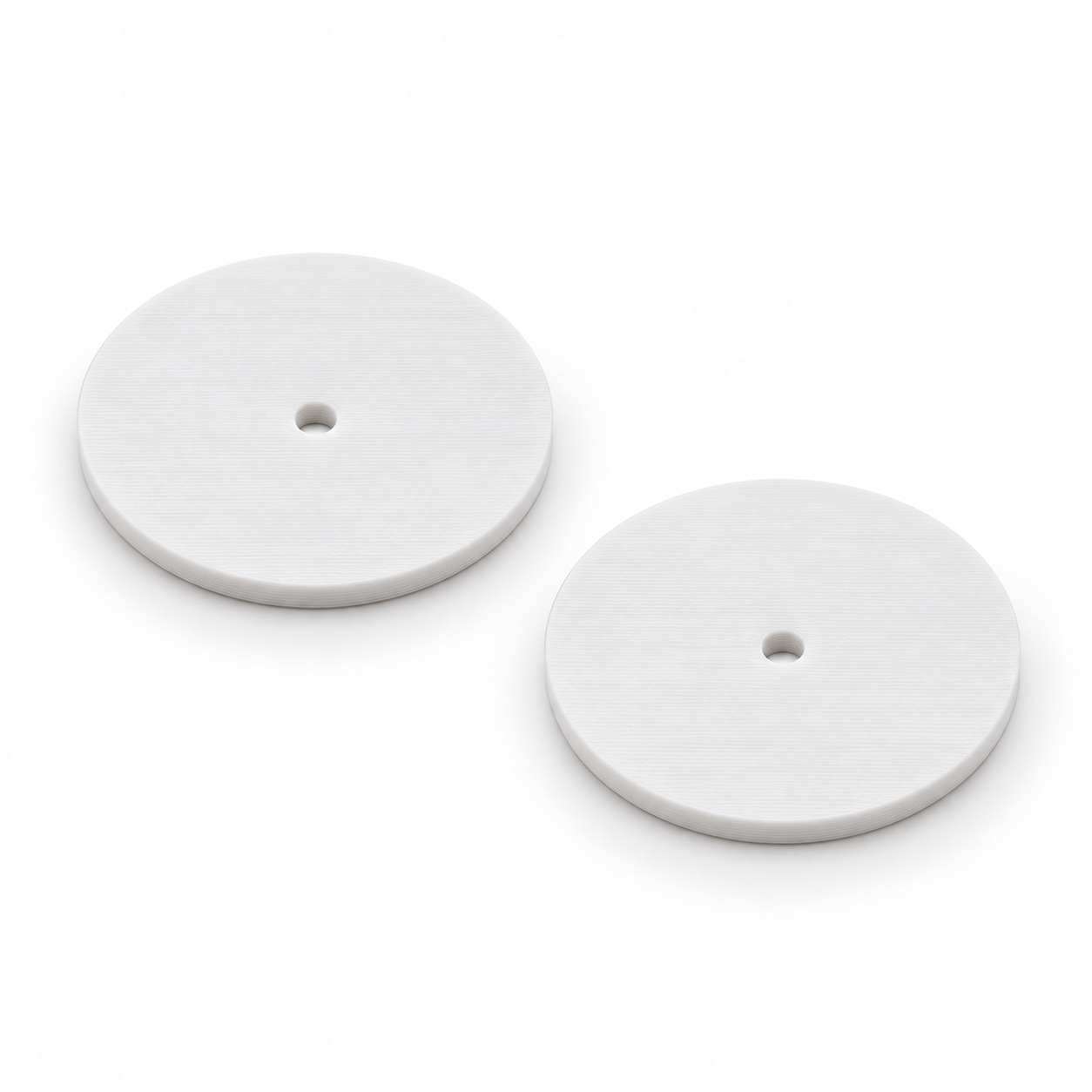 Pom-pom trimming guide disc pair to size – white. AI visualisation of the default dimensions.