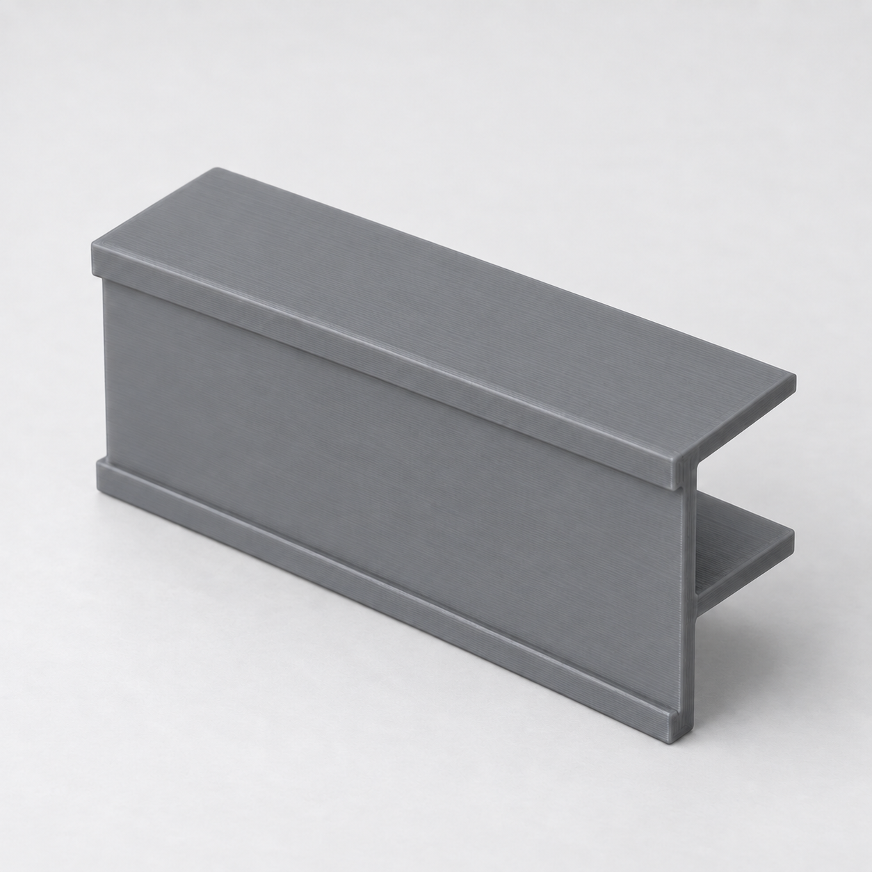Custom slide-on shelf label holder – gray. AI visualization of default dimensions.