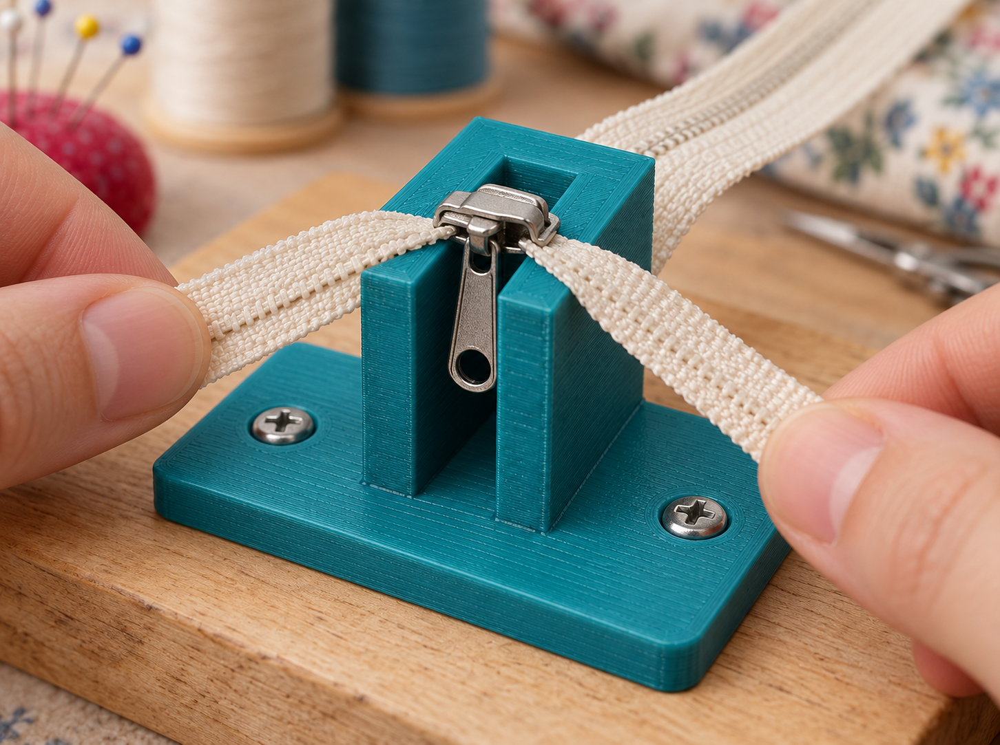Support pour enfiler un curseur de fermeture sur mesure