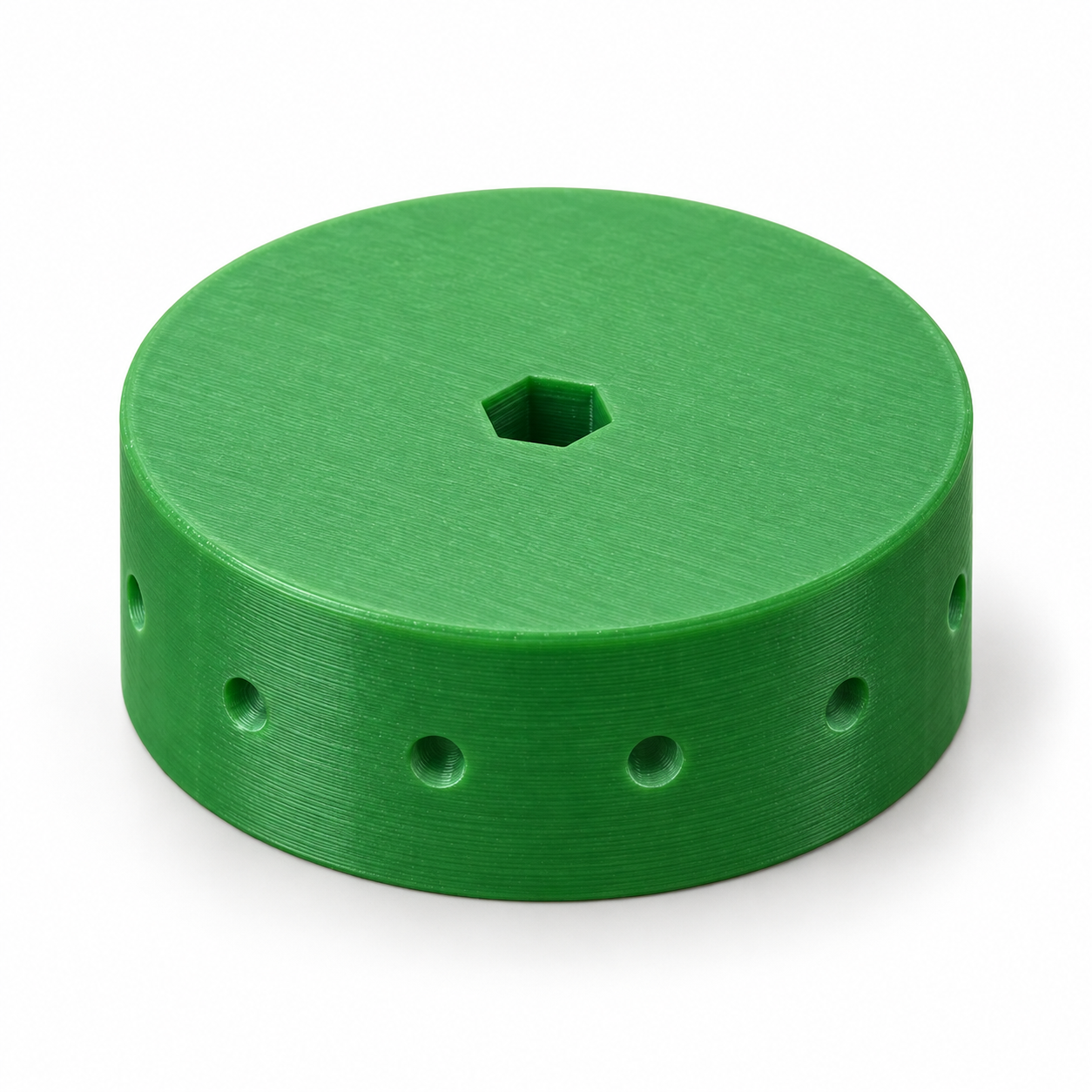 Seed roller with round pockets and a hexagonal bore – AI product visualization