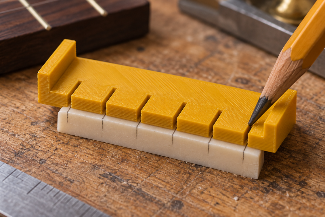 Custom string spacing marking gauge for nut blanks