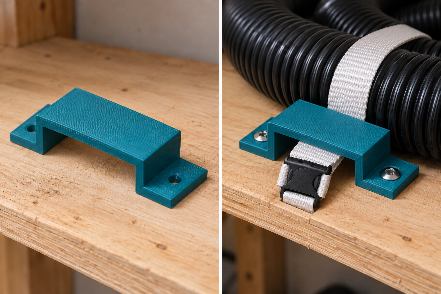 Stand-off bridge for vacuum hose straps – loose part and application, AI visualization