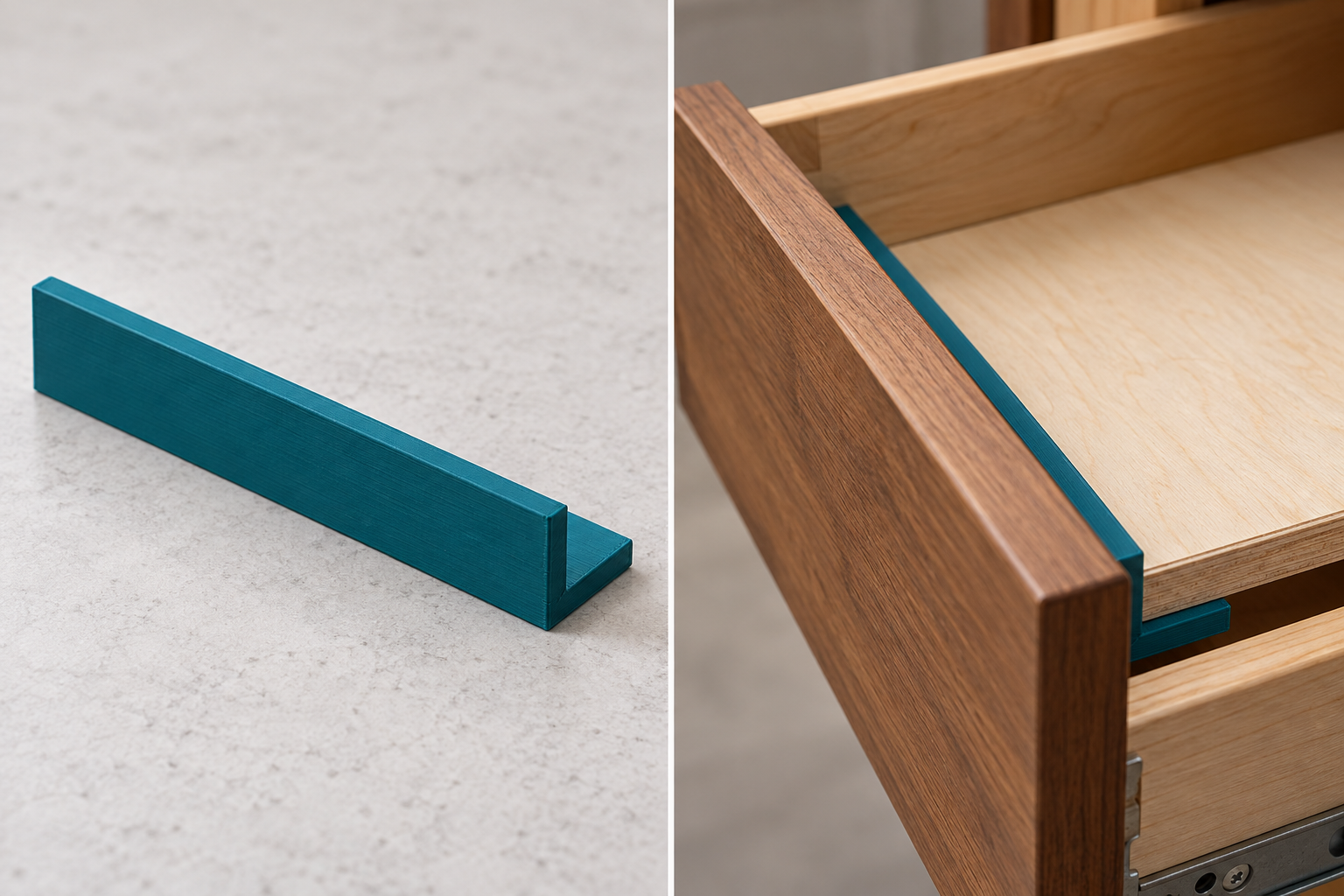 Drawer bottom front support strip – loose part and application, AI visualization