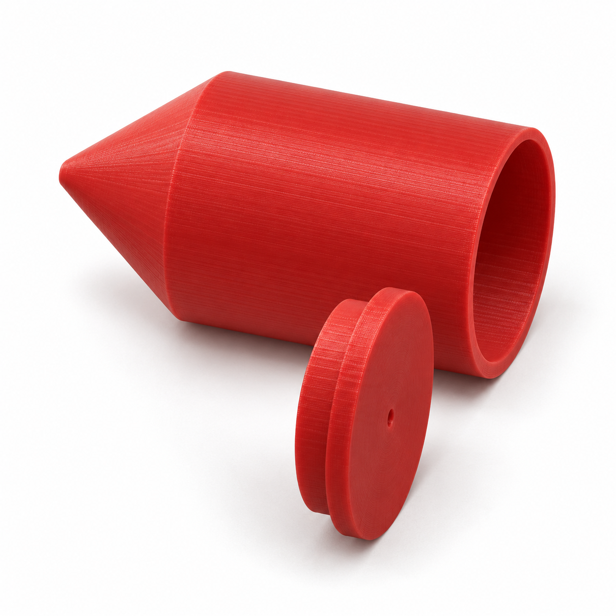 Corps de fil à plomb à remplir avec pointe conique et couvercle – rouge; visualisation produit par IA