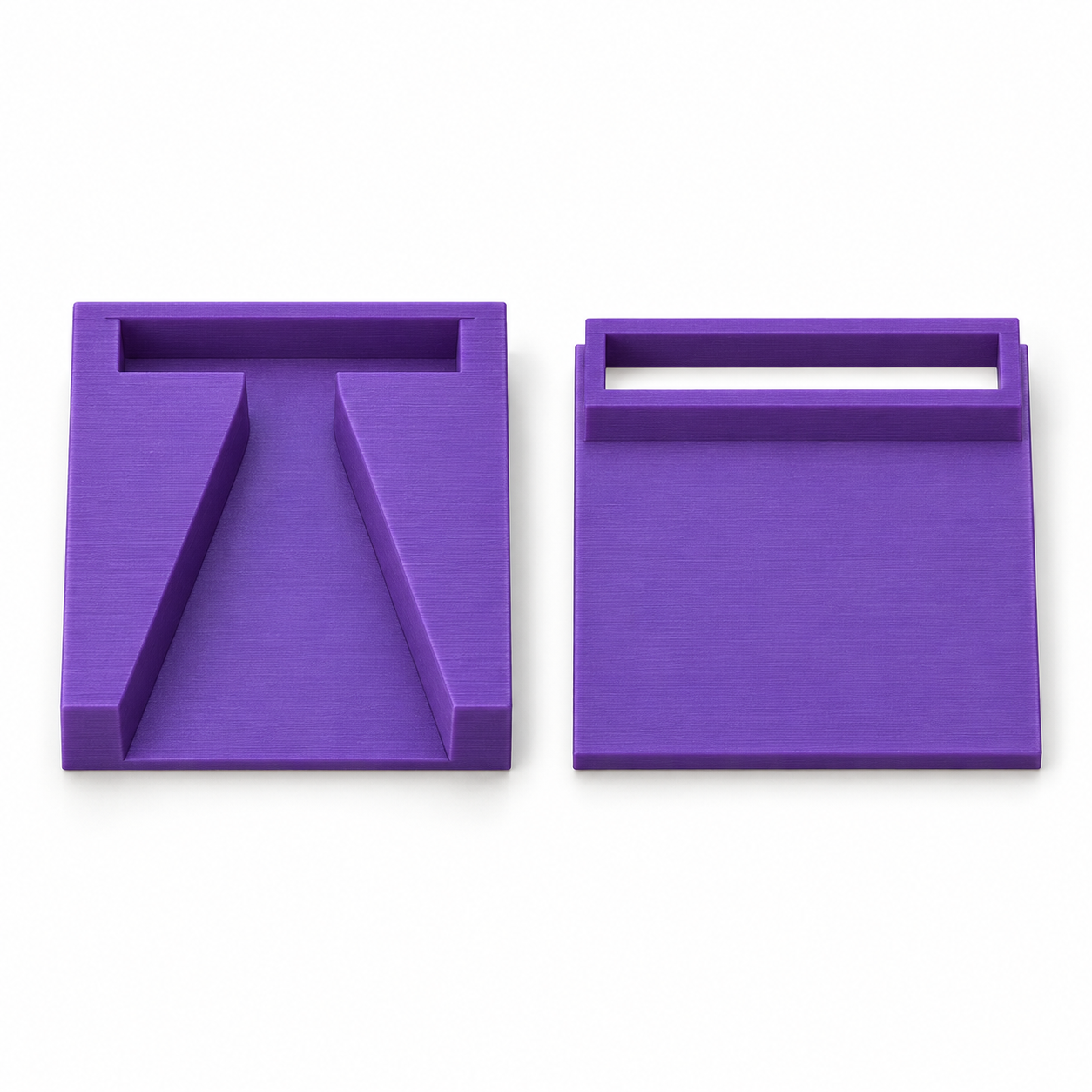 Passive smartphone sound channel with flared mouth and phone slot – purple; AI product visualization