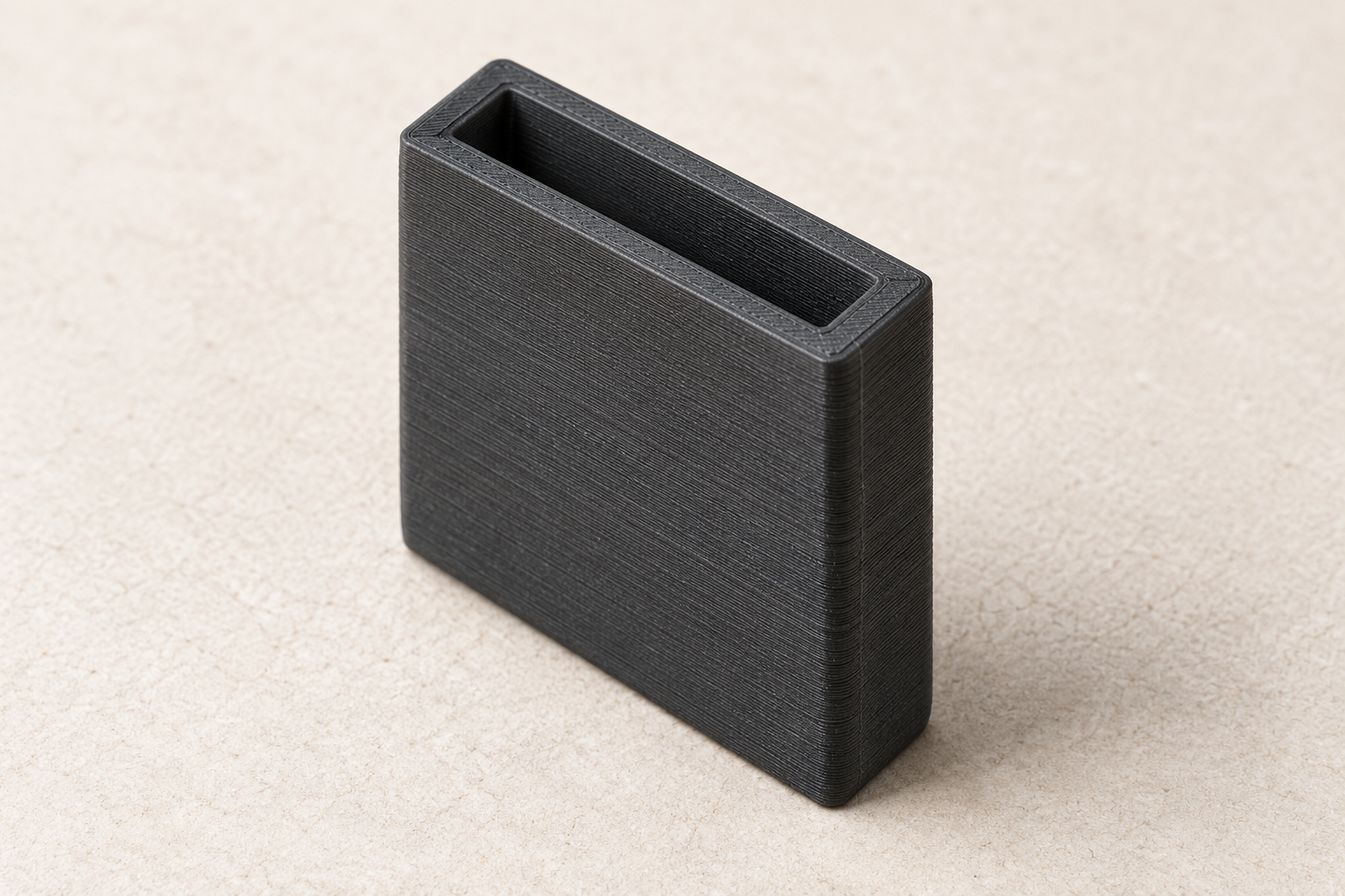 Dark TPU blade guard with a rectangular opening — AI visualisation.