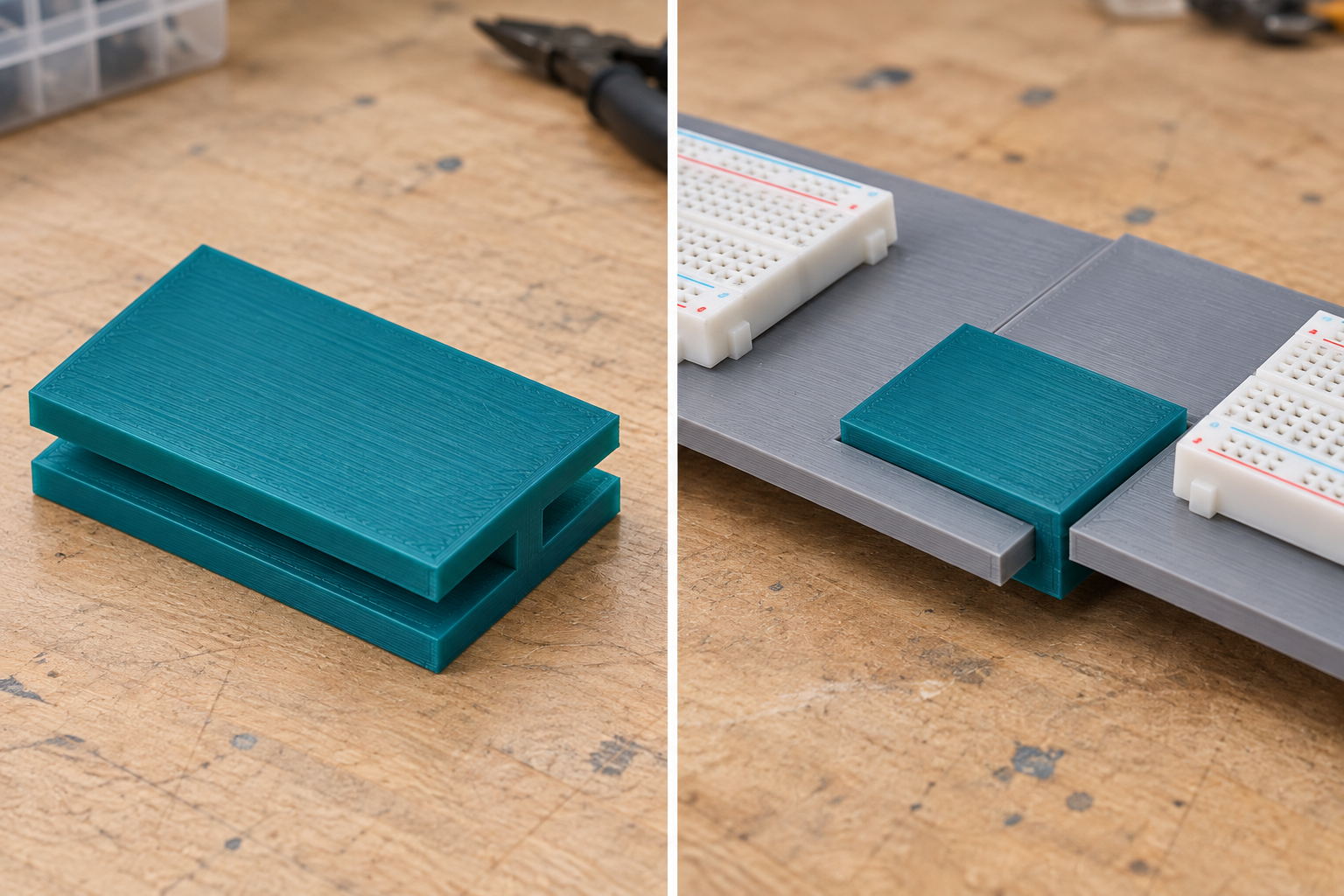 H joiner for breadboard carrier panels – loose part and application, AI visualization