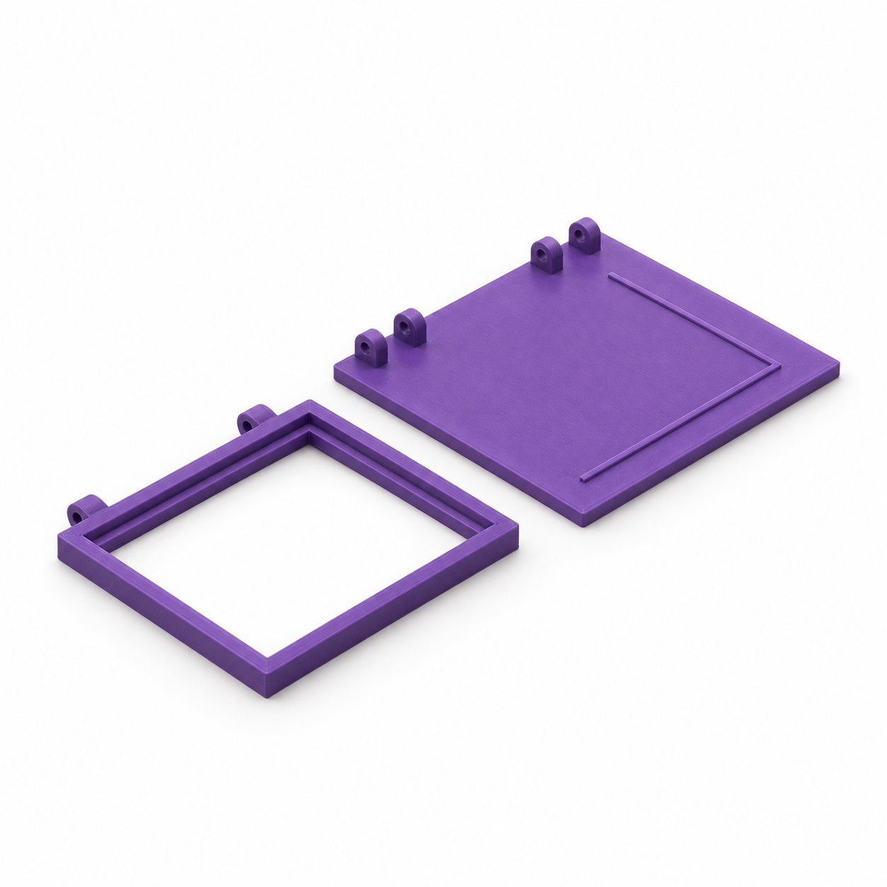 Marco abatible para estampación con placa acrílica propia – visualización de producto con IA