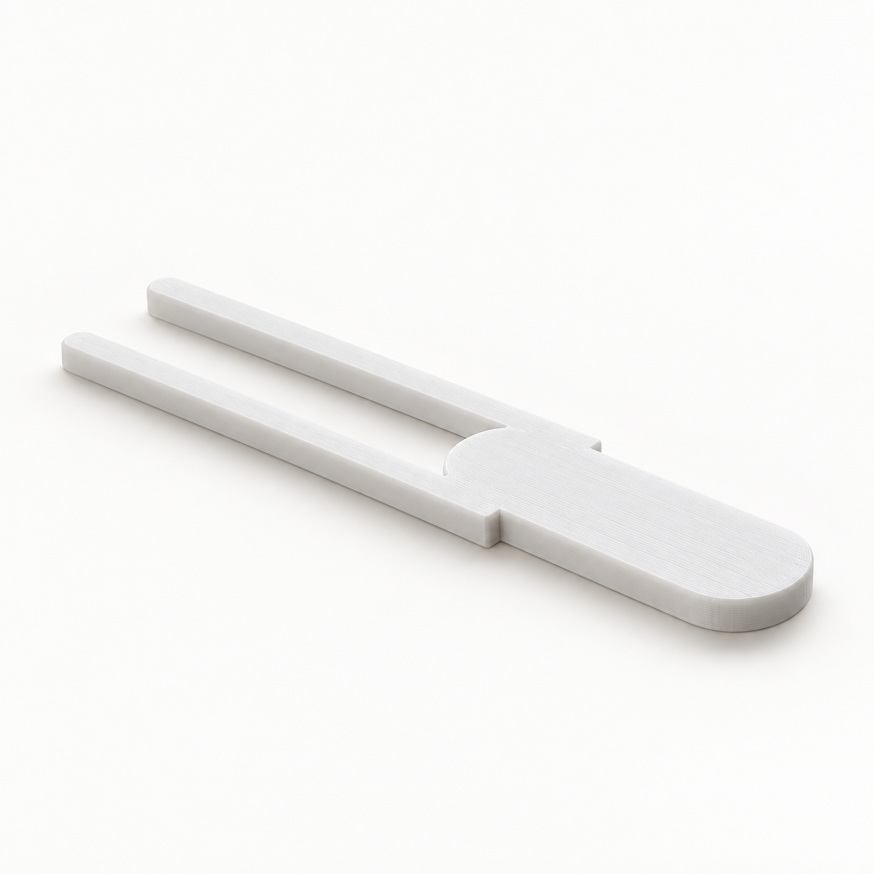 Fabric pleating fork with rounded tines – white. AI visualization of default dimensions.