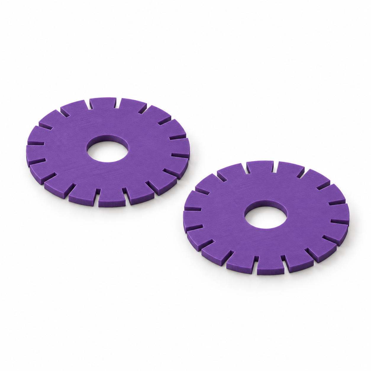 Paire de disques à fentes pour froncer des rosettes en tissu – violet; visualisation produit par IA