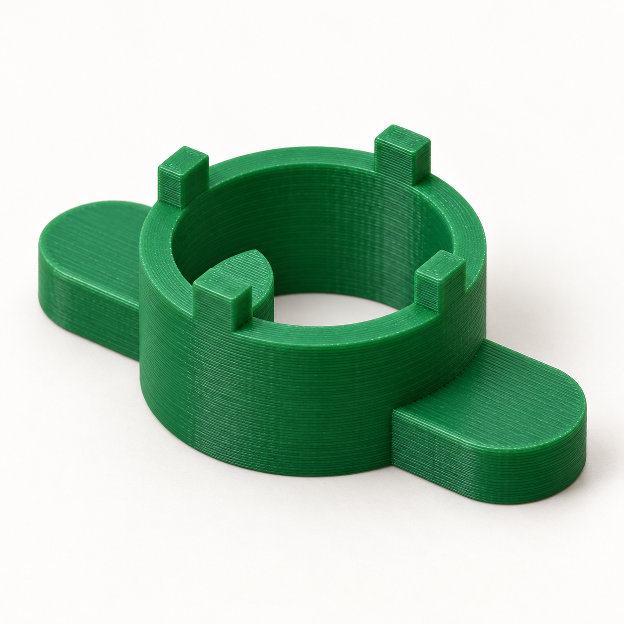 Clé manuelle à quatre dents pour mousseur sur mesure – vert. Visualisation IA des dimensions par défaut.