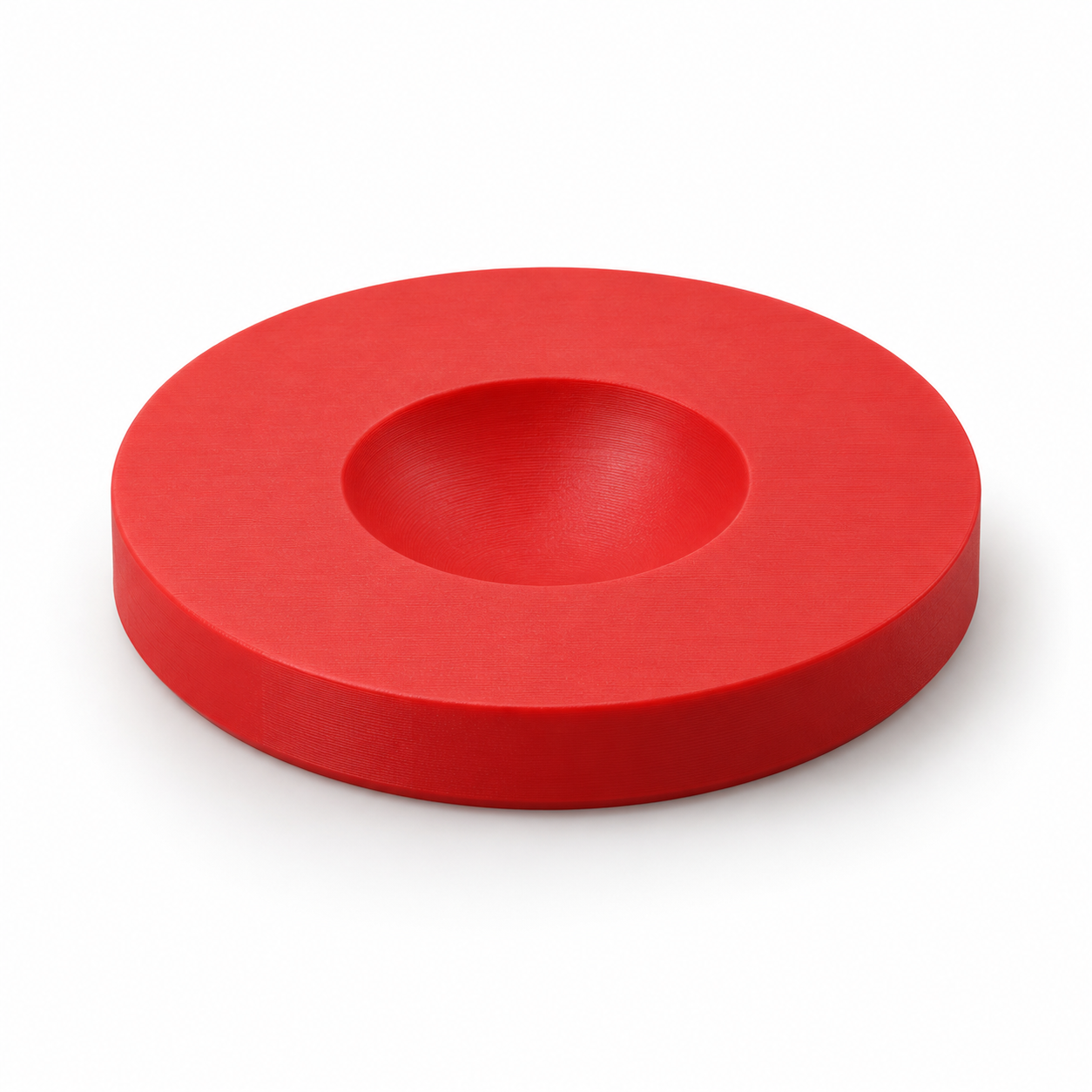 Coupelle pour fuseau supporté à creux sphérique sur mesure – rouge. Visualisation IA des dimensions par défaut.