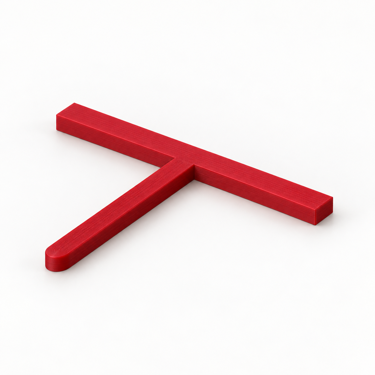 Gabarit de potier en T pour largeur et profondeur – rouge. Visualisation IA des dimensions par défaut.