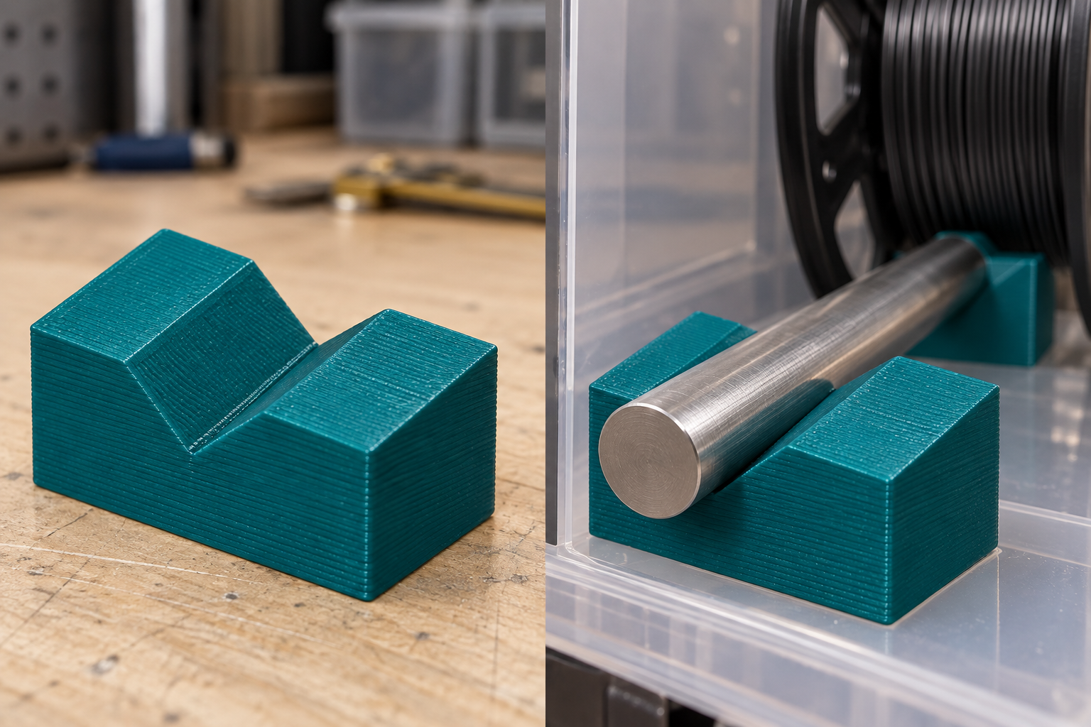 V cradle for dry-box spool axles – loose part and application, AI visualization