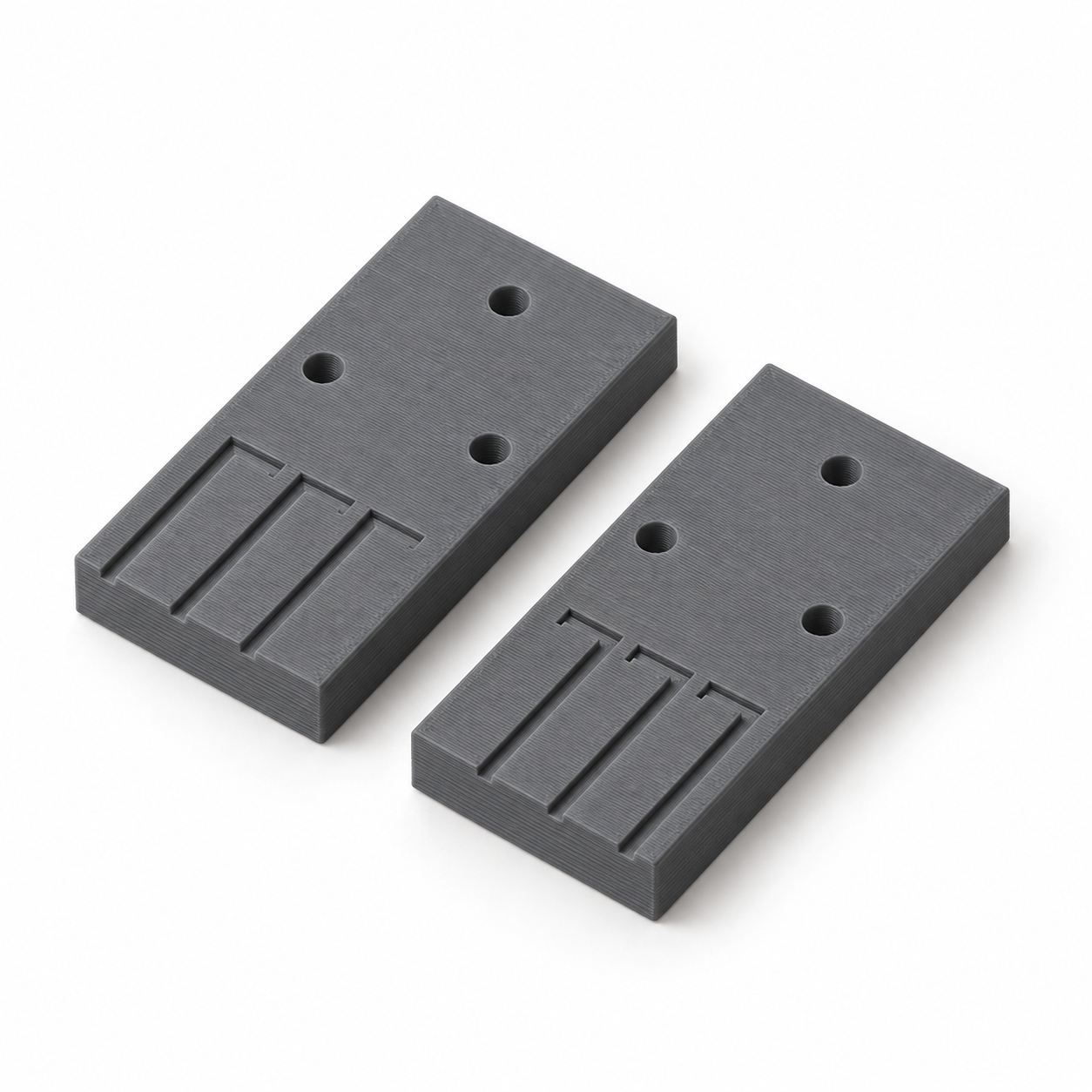 Clamping handle for three bent-head felting needles – grey. AI visualisation of the default dimensions.
