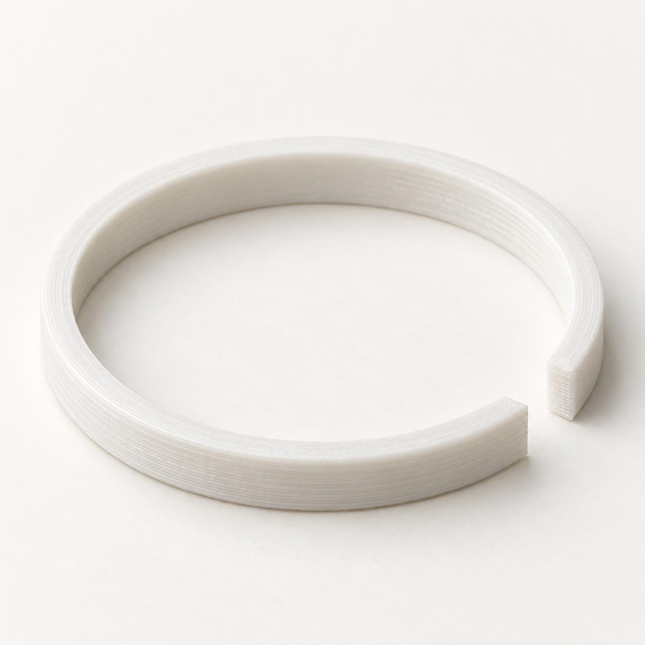 Watch movement retaining ring with custom stem cut-out – white. AI visualization of default dimensions.