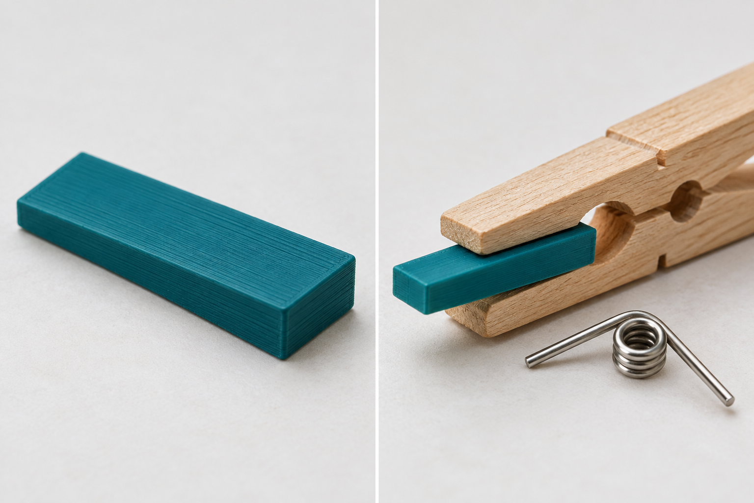 Assembly wedge for clothes peg springs – loose part and application, AI visualization