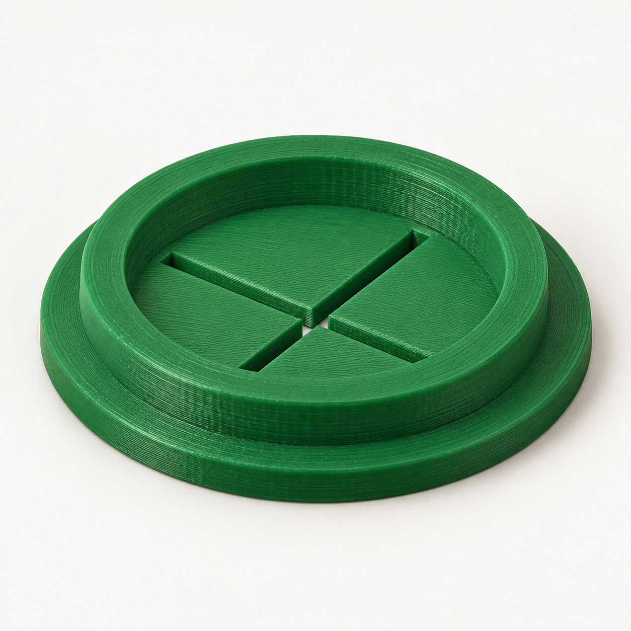 Insert TPU de fixation de lingette à fente en croix – vert. Visualisation IA des dimensions par défaut.