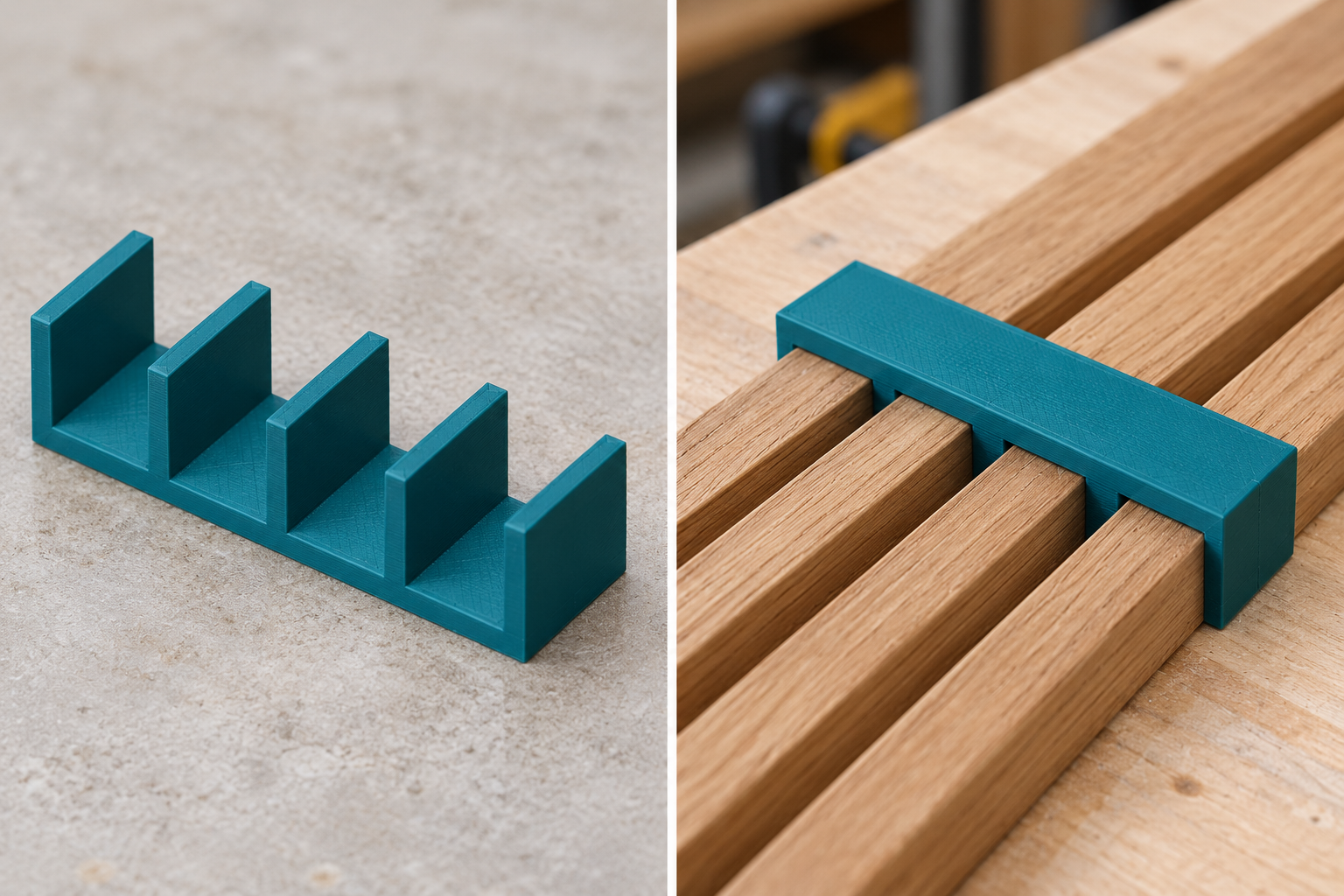 Spacing comb for parallel trim strips – loose part and application, AI visualization