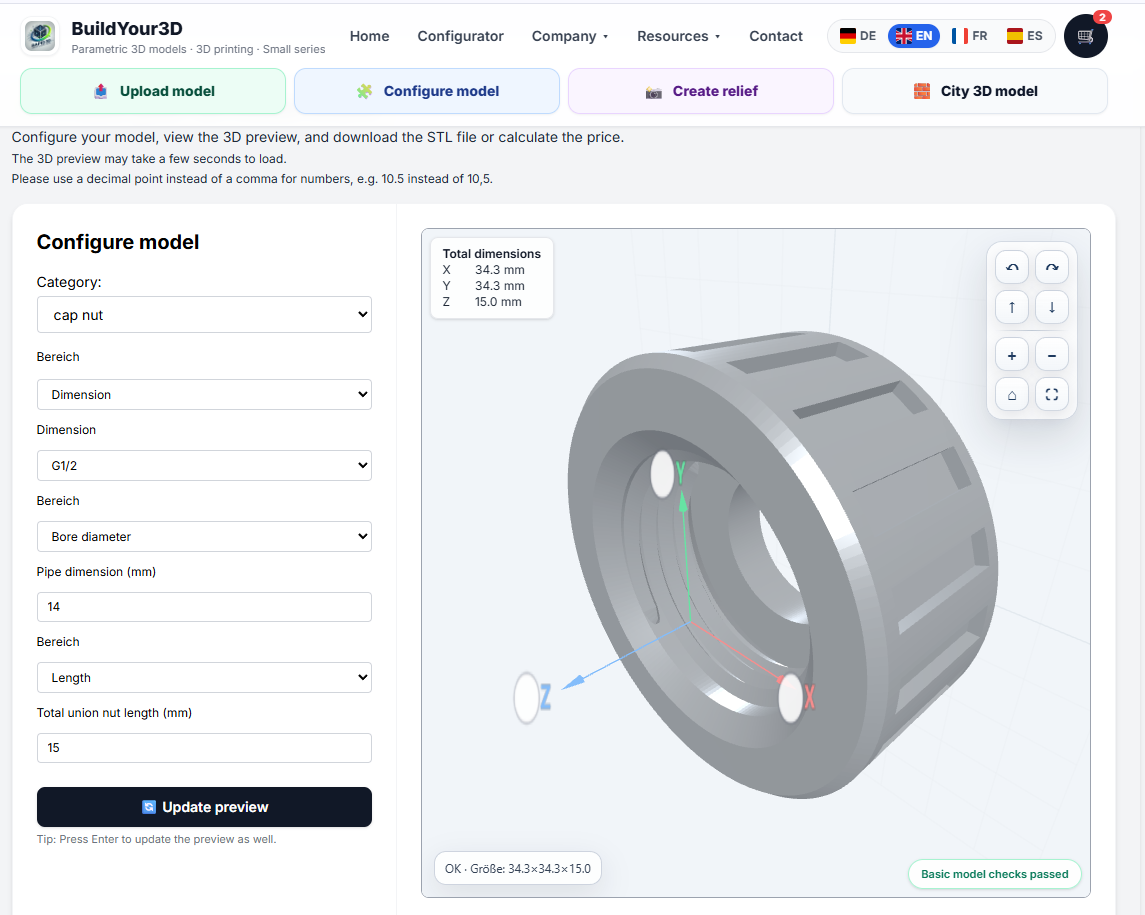 Configure Custom Union Nuts Online – Create Rare Thread Sizes as STL Files Without CAD