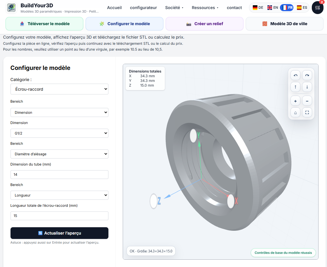 Configurer un écrou-raccord sur mesure – créer des filetages rares en STL sans CAO