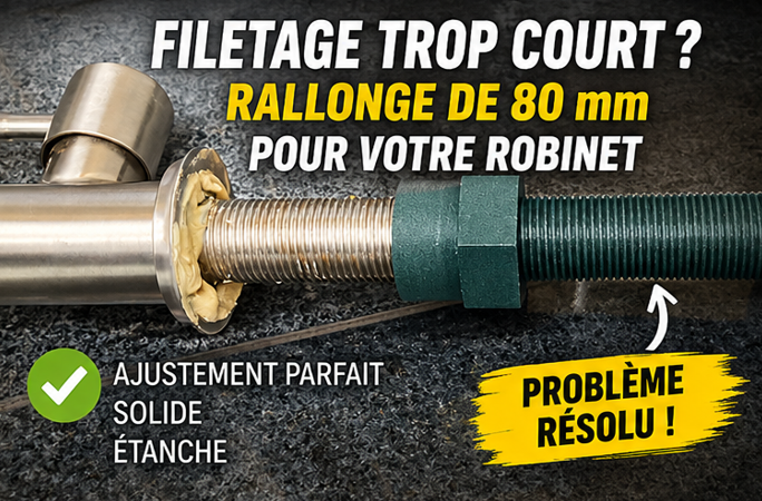 Filetage de robinet trop court ? Créez une rallonge G 1/2 de 80 mm pour un plan épais