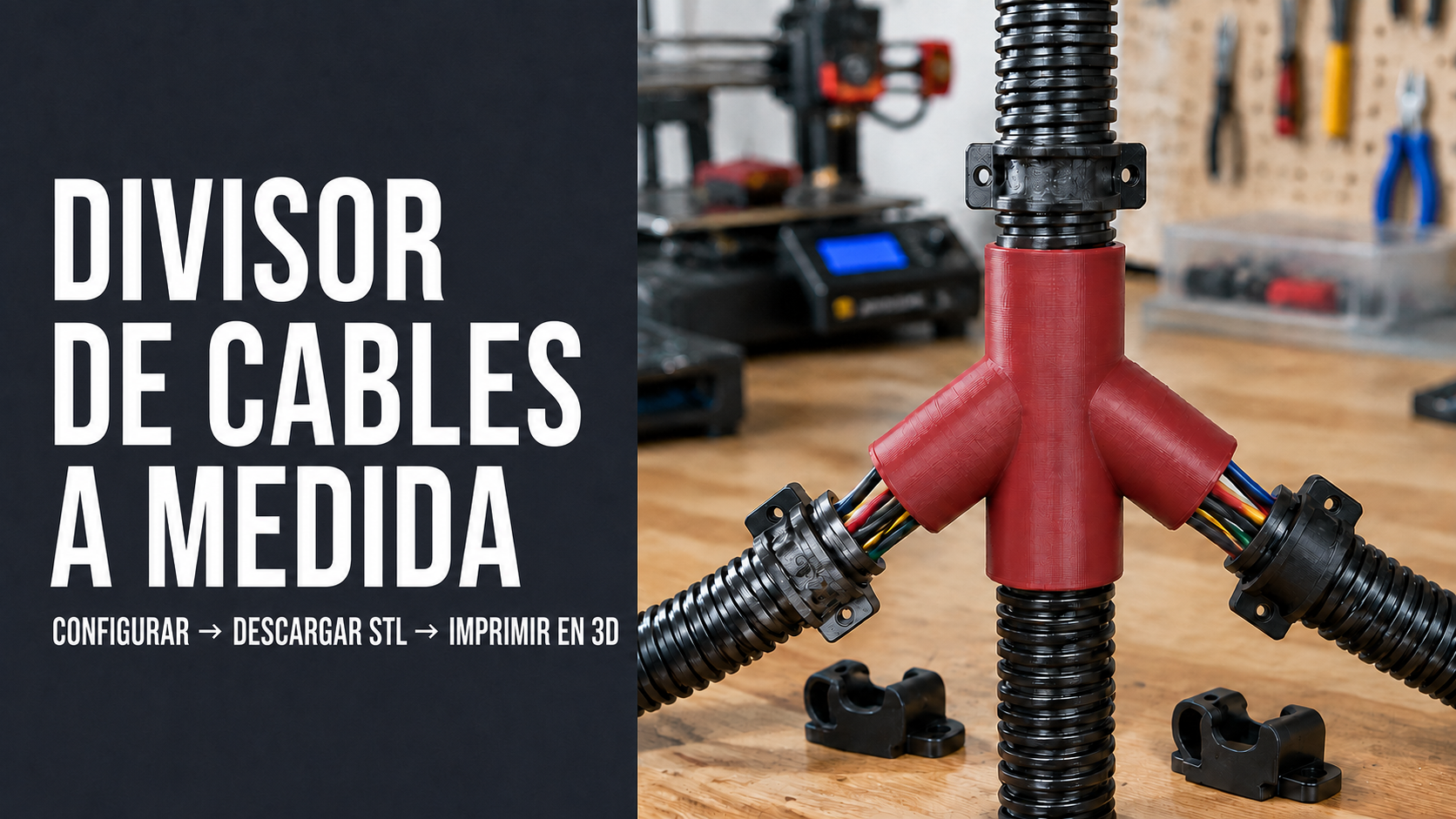 Divisor para tubo de cables a medida: configura un adaptador en Y y descarga el STL