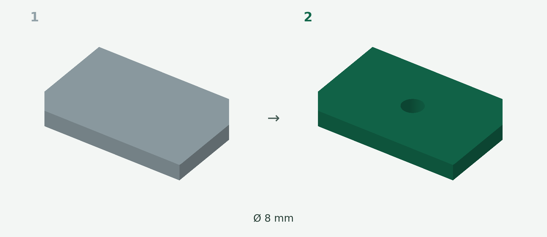 Antes y después: Añadir un agujero a un STL. 1 → 2.
