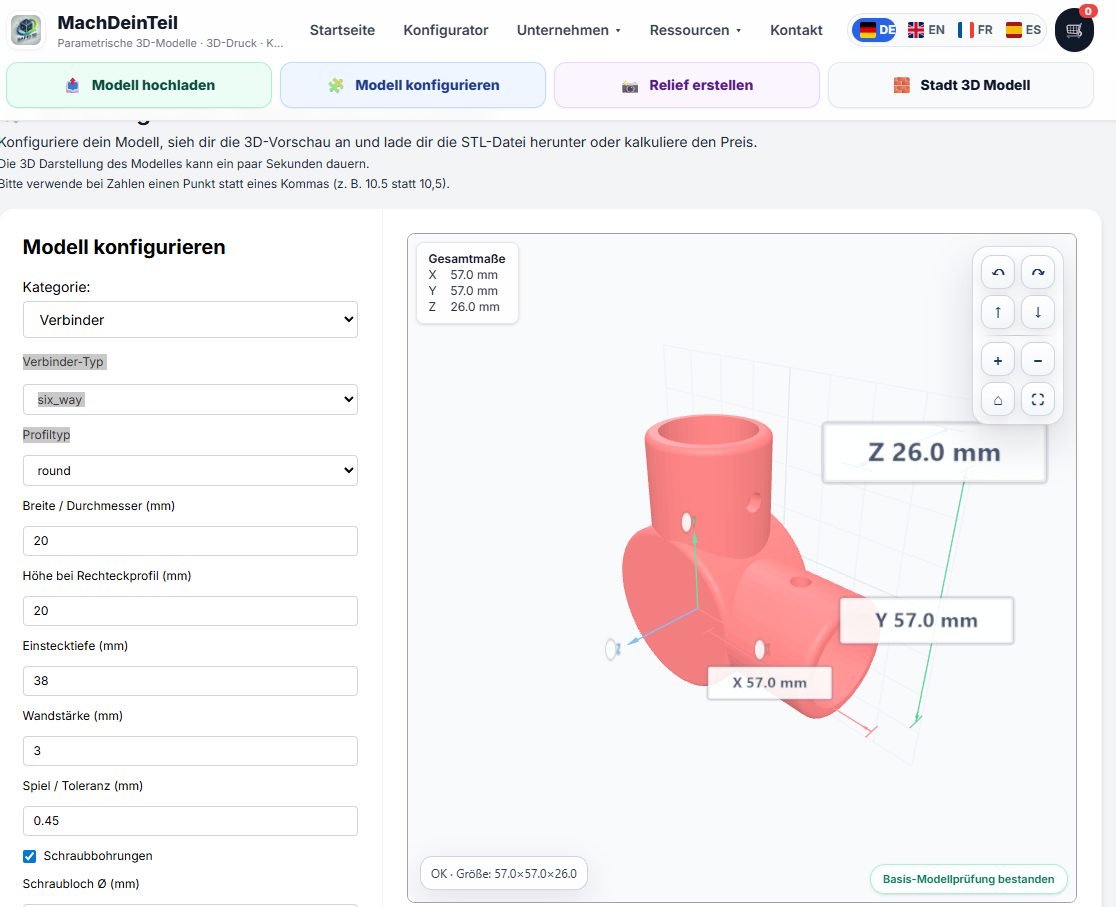 Conector de tubos personalizado – Configura conectores de esquina, en T y cruzados para impresión 3D