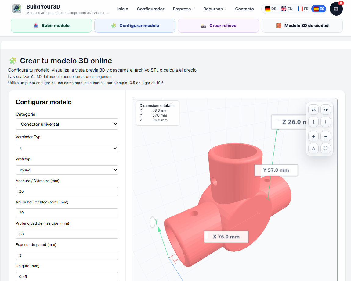 Conector de tubos personalizado – Configura conectores de esquina, en T y cruzados para impresión 3D