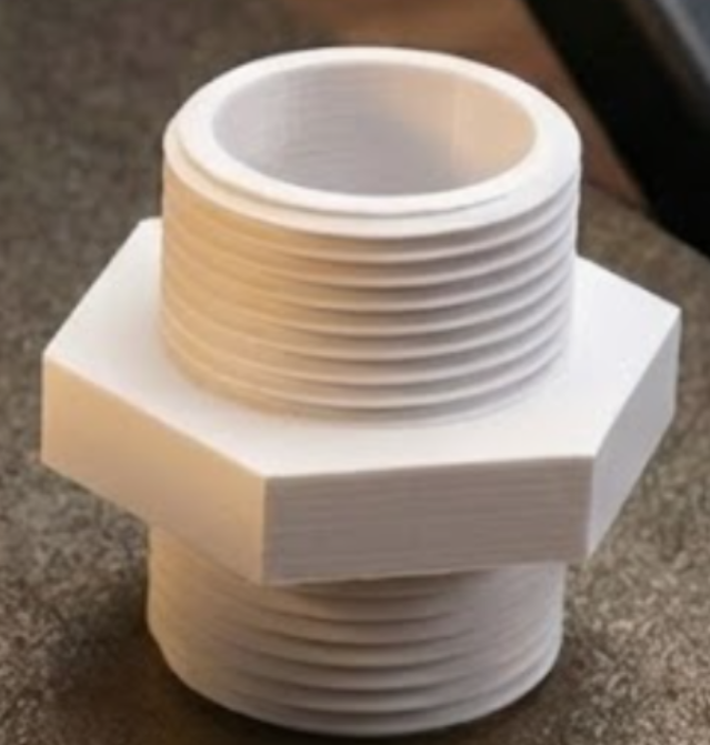 BSPP G double-thread adapter with two male threads, hex section and through-bore