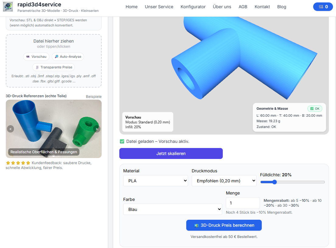 3D printing costs calculate – Upload and automatische modelanalyse